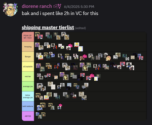 Ember and Baklava's Shipping Master Tierlist was created.